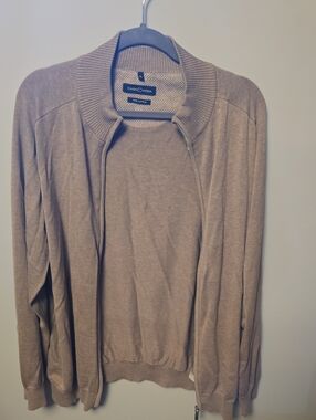 Men's Taupe Zip Cardigan Sweater